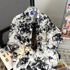 配领带衬衫男士短袖韩版潮流印花2024夏季新款ins外套CY836-P36