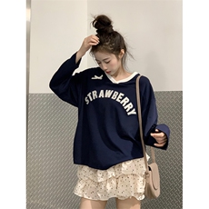 QC026-P55220克酷棉双棉卫衣女春秋潮设计感蝴蝶结V领韩版上衣，女装卫衣/绒衫，星座617A-2