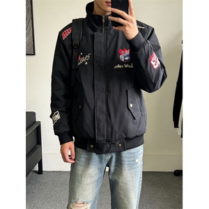W11100-P73 网图现货 春季新款防风棒球服翻领夹克机车刺绣外套图片