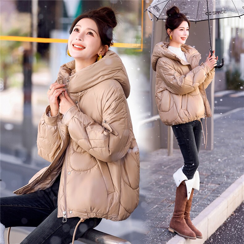 冬装新款简约时尚保暖连帽休闲棉服棉衣外套，女装棉衣/棉服，韩美纤衣