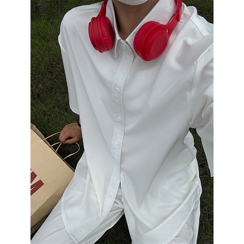 薄款冰丝短袖衬衫男简约纯色垂感休闲痞帅衬衣 CS288-P20图片