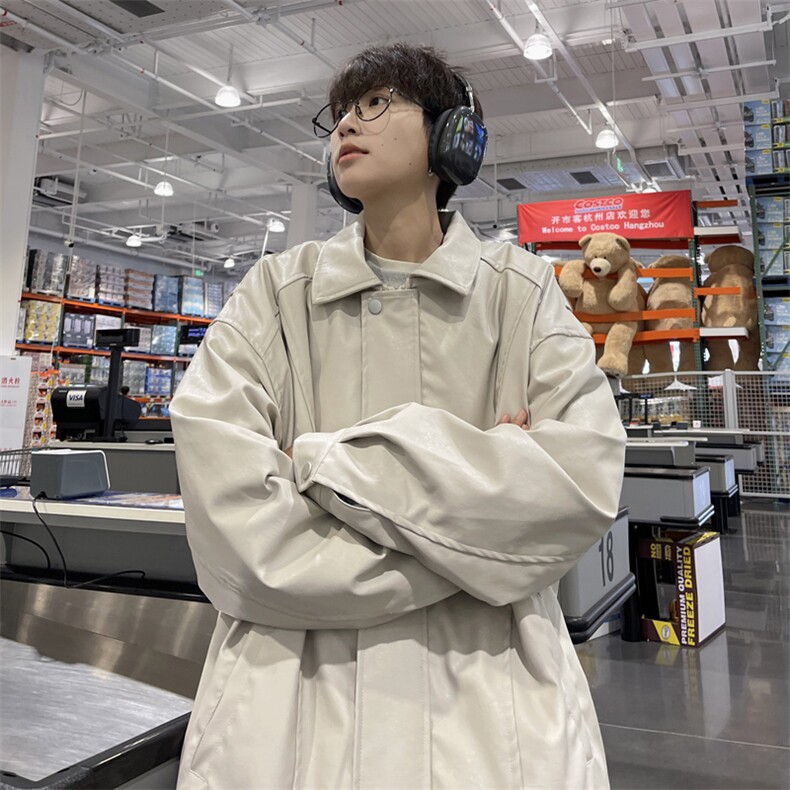 wassuphappy美式机车服外套男春秋季潮流设计感PU皮情侣休闲夹克,男装夹克,电商B371
