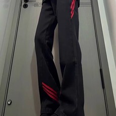 美式复古条纹阔腿长裤男女秋冬潮牌休闲宽松高街牛仔裤加绒直筒裤，男装牛仔裤，星座1210-1