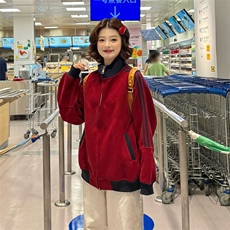 抖音得物高品质美式高街重磅结构设计拼接织带立领卫衣外套CM42，女装短外套，电商A486-1