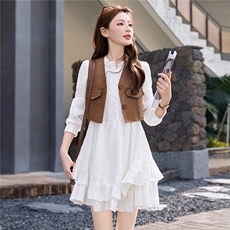 时尚潮流2026年春季时尚休闲马甲+连衣裙两件套，女装套装/套裙，江南富贵女