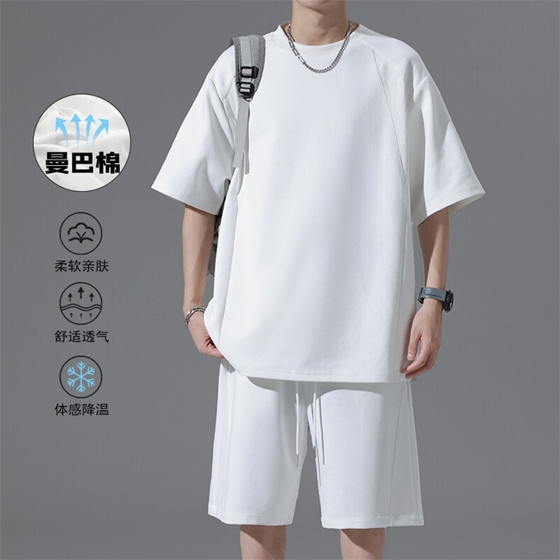 特批P60无差价夏季曼巴棉拼接宽松时尚纯色短袖T恤短裤男TZ5364,男装T恤,电商A001