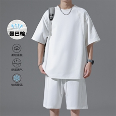 特批P60无差价夏季曼巴棉拼接宽松时尚纯色短袖T恤短裤男TZ5364，男装T恤，电商A001