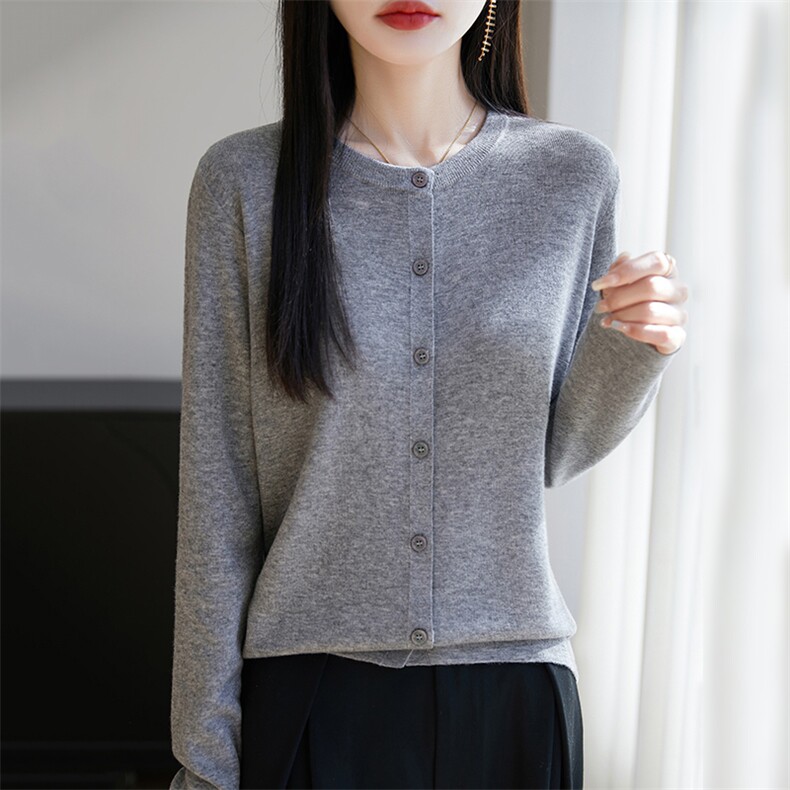 一线成衣羊毛衫女士针织开衫2025年春秋新款宽松外套圆领洋气外搭,针织衫/毛衣,暖烁羊绒