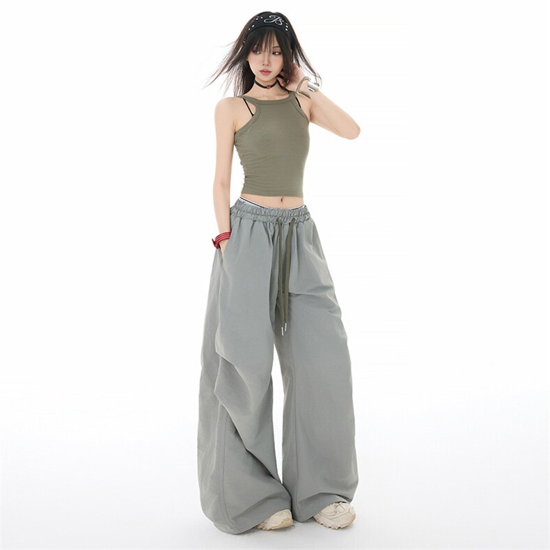 美式叠穿屁帘设计褶皱伞兵裤男女夏季假两件宽松阔腿裤YD9047-P80,男装休闲裤,星座509
