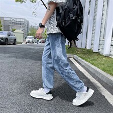 腰果花牛仔裤男宽松直筒潮牌休闲裤港风帅气百搭阔腿裤N3690-P45，男装牛仔裤，星座1008-1