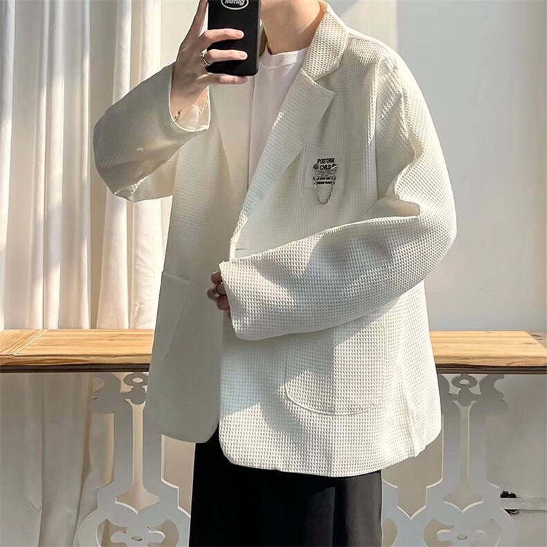 高级感华夫格休闲西服男潮牌炸街潮流宽松秋季西装外套LXZ088-P55,男装西服,星座1008