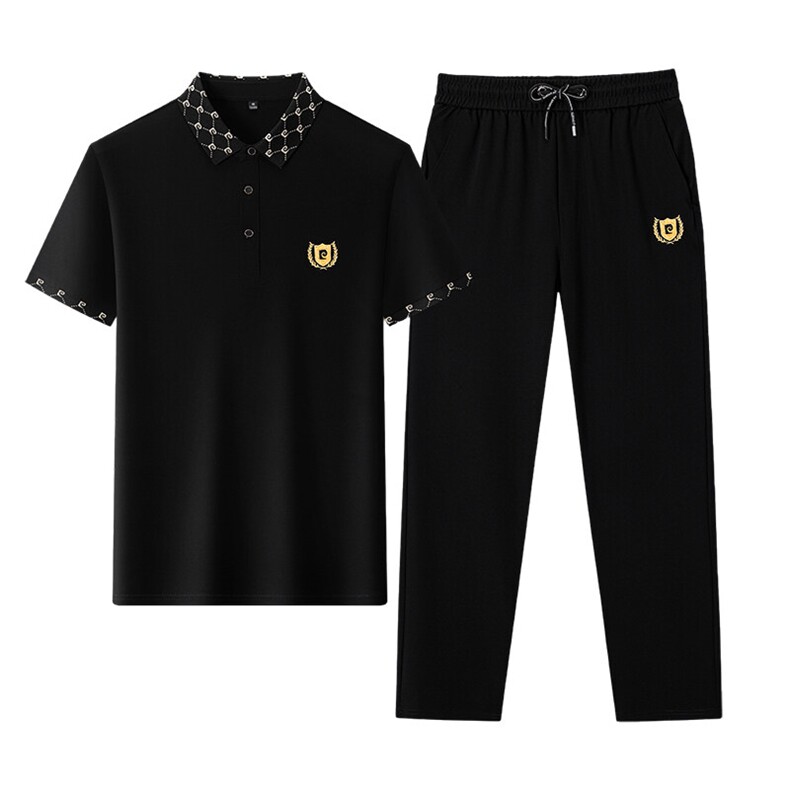 HP5090夏季新款男士休闲套装刺绣男装百搭二件套翻领,男装休闲套装,电商B360