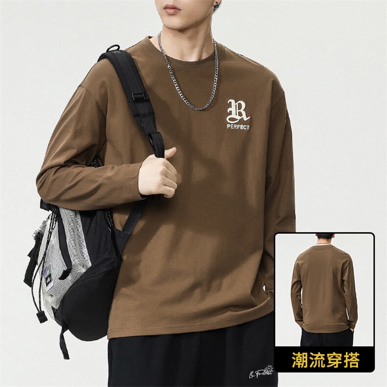 男士棉春秋款圆领潮牌男装2025新款男款T恤长袖上衣8078-P35,男装T恤,电商D215