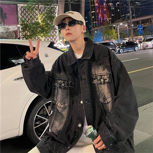 美式复古牛仔外套男春秋潮牌水洗渐变炸街星星痞帅夹克JK0306-P65