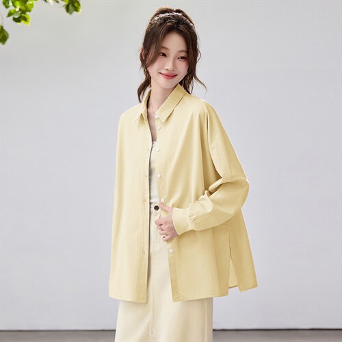 2026春夏新款蓝衬衫女学院风宽松慵懒风叠穿衬衣通勤百搭清新减龄，女装衬衫，艾米