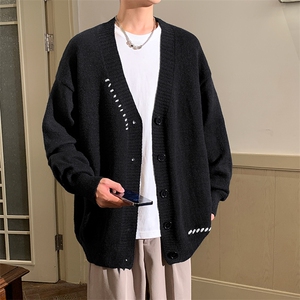 311B-1-CM-3970-P55控89港风穿线扣子开衫提花大码针织毛衣图片