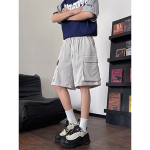 8XL-M 特大码冰丝短裤男五分裤褶皱休闲裤工装中裤DK1504P45控68图片