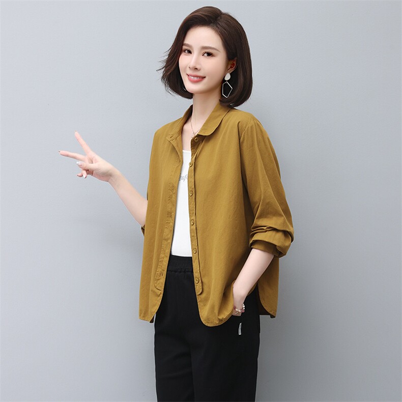 三年不下架单排扣宽松中长款春秋纯色休闲衬衫,女装衬衫,3200格调