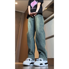 美式高街潮流INS水洗复古褶皱直筒牛仔裤B315-K23525-P65控78，男装牛仔裤，电商B315