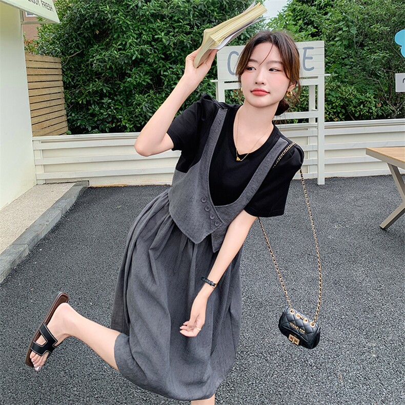 小众设计感拼接马甲裙子女夏季2025新款韩版休闲假三件连衣裙，女装连衣裙，C位