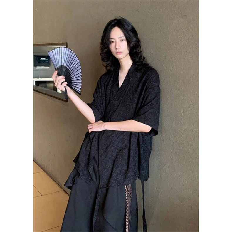 新中式风花卉刺绣短袖衬衫男夏季道袍绑带衬衣外套C567,男装衬衫,星座1116A（原606A-3）