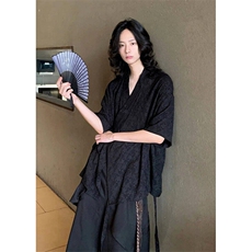 新中式风花卉刺绣短袖衬衫男夏季道袍绑带衬衣外套C567，男装衬衫，星座1116A（原606A-3）