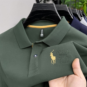 中年男士长袖T恤时尚高端polo衫春秋季爸爸装卫衣上衣服刺绣秋衣图片