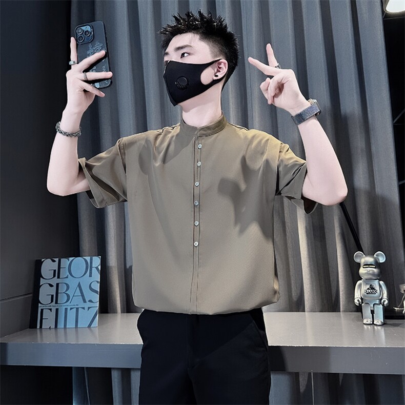 立领衬衫男短袖宽松肩膀拼接设计半袖社会小伙301C-CS15-P58控78,男装T恤,星座301C（原B323）
