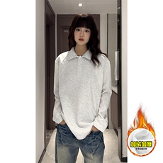 抖音得物高品质美式高街重磅曼巴棉结构螺纹拼接翻领卫衣长袖T恤，男装T恤，电商A486