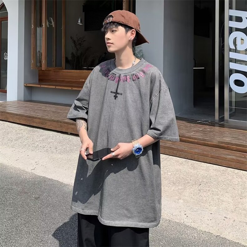 美式高街T恤男短袖韩版潮流字母印花个性2023夏ins体恤ST232-P30图片
