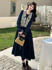 2026新款法式泡泡袖牛仔连衣裙+蕾丝马甲，女装连衣裙，纯色衣恋