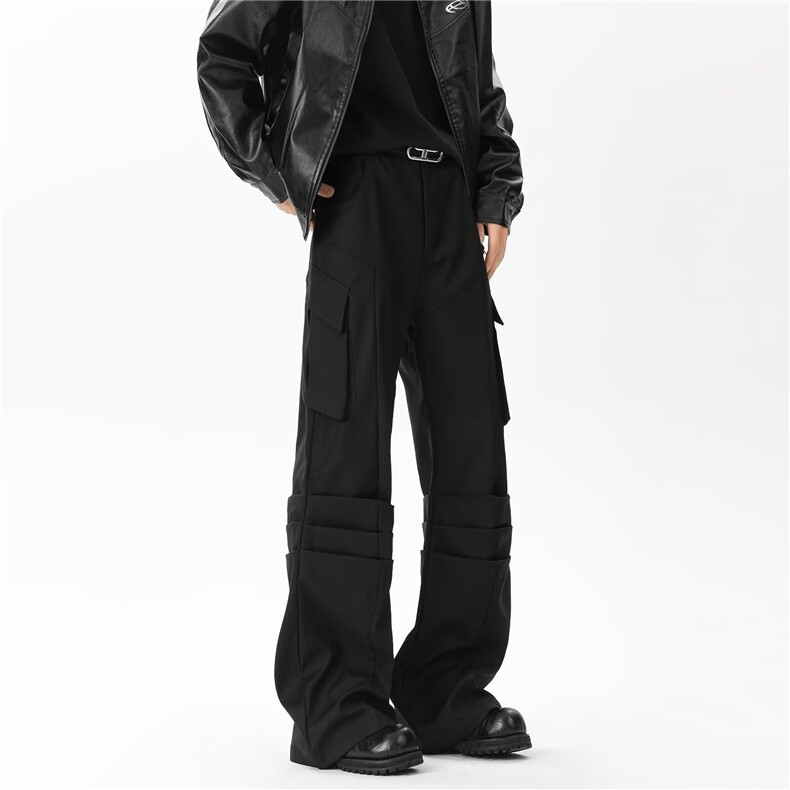 美式高街直筒褶皱微喇工装裤男女多口袋高级感休闲裤KX821，男装工装外套，星座1116A-1（原606A）