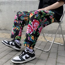 XK01东北大花风休闲小西裤九分民族风牡丹花修身潮男装裤，男装休闲裤，星座115A(原星座507）