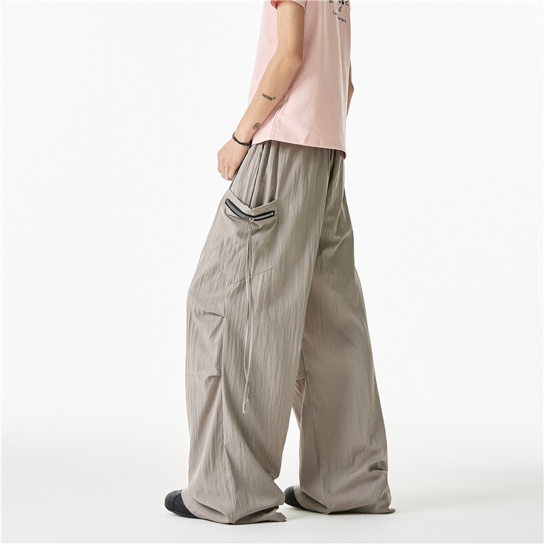 抖音品质夏季新款美式高街飘带宽松冰丝裤B315-K25592-特p35控68,男装休闲裤,电商B315