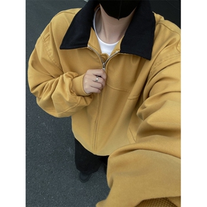 港风秋款男夹克衫拼接灯芯绒领宽松外套WT1 P75图片