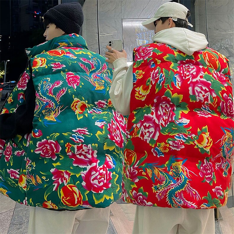 M3风东北大花棉马甲外套大码宽松加厚保暖外衣坎肩背心演出服，女装马甲，星座115A(原星座507）