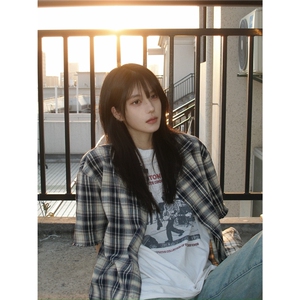 短袖衬衫男夏季新款情侣美式复古格子衬衣女潮图片