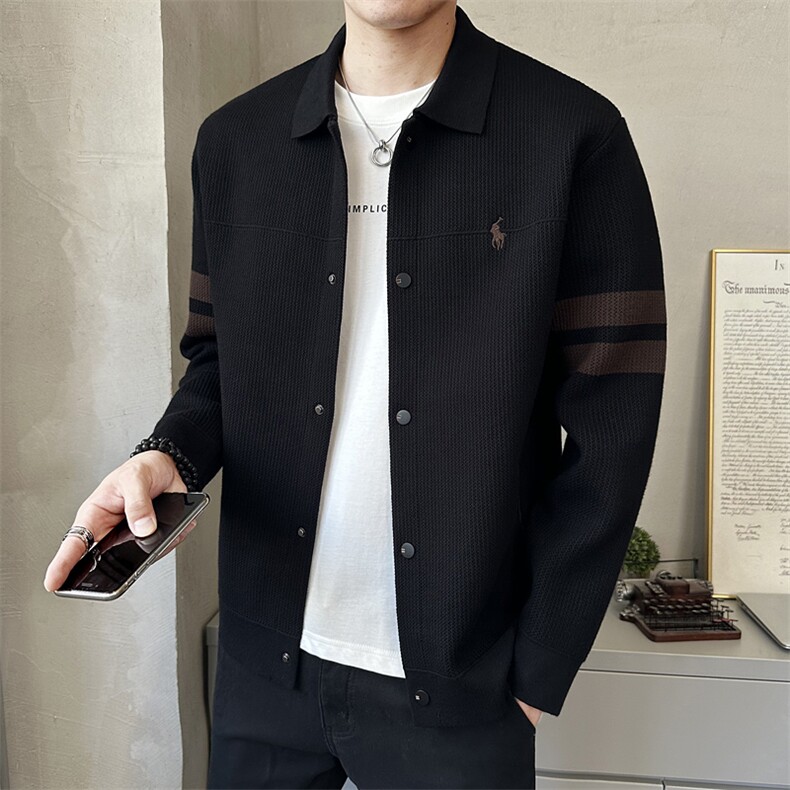 高级翻领修身针织衫男士刺绣开衫毛衣春秋新款上衣外套K7719-P130,男装针织衫/毛衣,电商A237