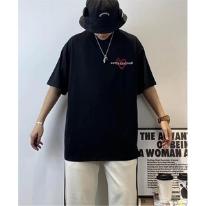 潮牌重磅纯棉短袖T恤男爱心印花韩版简约百搭宽松半袖男TD430