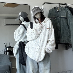 潮牌情侣美式冰淇淋彩点重磅连帽卫衣宽松拉链开衫外套 W11/P70图片