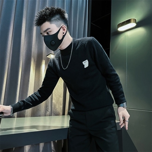 痞帅炸街纯色绣标男士套头毛衣社会小伙店主风301C-M72-P78-控108图片