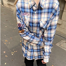 DC28-P45秋冬潮格子长袖衬衫男女美式字母宽松外套-网图现货，男装衬衫，星座603-2