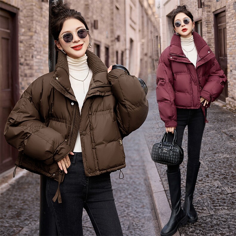 红短款加厚羽绒服女2024冬季新款小个子休闲洋气立领面包服,女装羽绒服,依如秀(原杭风阁)