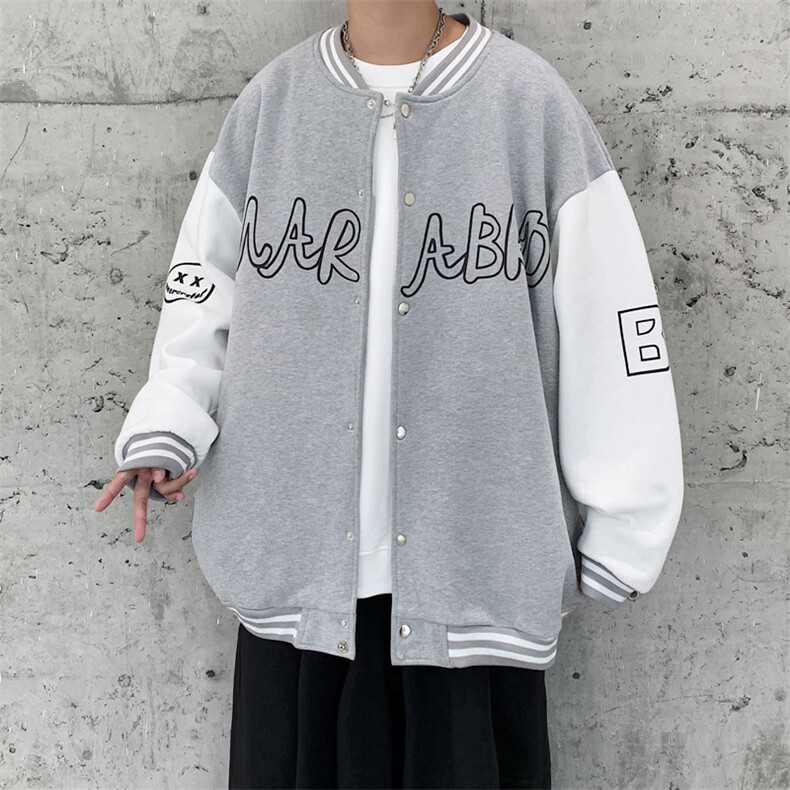 Y9906P30基地港风秋季拼接休闲宽松字母棒球领开衫学生卫衣潮,男装夹克,电商A026-1