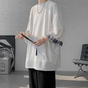 8XL-M特大码短袖男夏季高品质冰丝五分袖拼色宽松大码T恤DX308P38图片