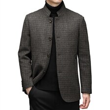 2023新款羊毛风衣男中长款中年秋季纯色大衣休闲外套HM8298-P275，男装毛呢大衣，电商B212（原钱塘6029）