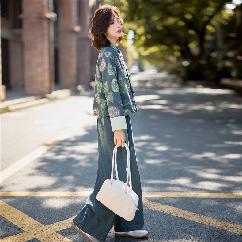 新中式国风牛仔套装女2025秋新款又酷又飒的chic高级感休闲两件套,女装套装/套裙,欣品汇