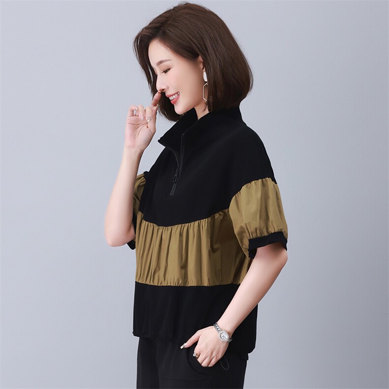 时尚运动女秋季2025新款高级感宽松休闲拼色卫衣,女装T恤,天丽