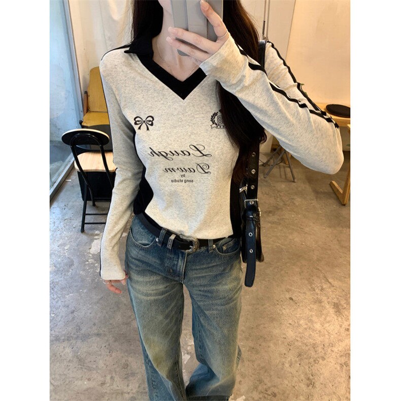 EE148-P55螺纹210克长袖t恤女装春秋薄款修身打底衫翻领上衣,男装T恤,星座911-3