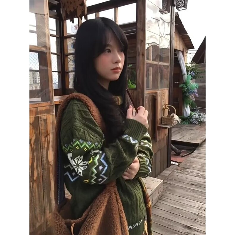 潮流美式复古圣诞情侣毛衣提花费尔岛针织衫外套流行慵懒气质ins,男装针织衫/毛衣,星座506A
